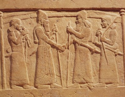 Relief depicting King Shalmaneser III of Assyria meeting a Babylonian by Assyrian
